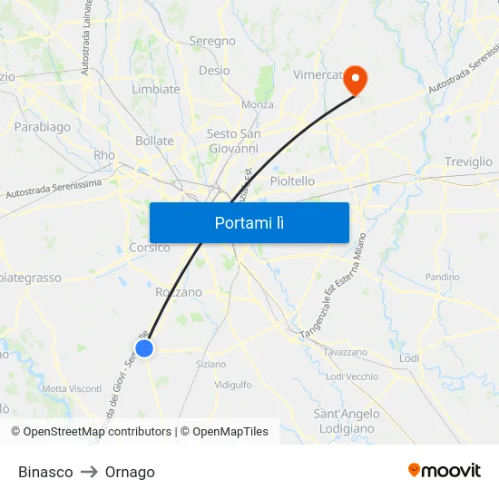 Binasco to Ornago map