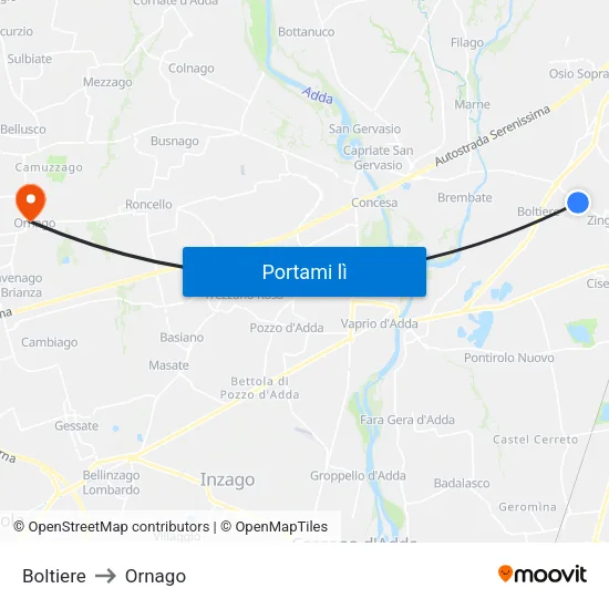 Boltiere to Ornago map