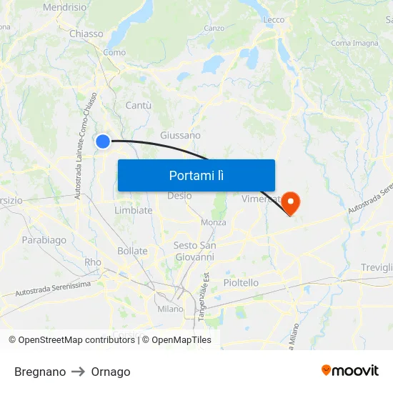 Bregnano to Ornago map
