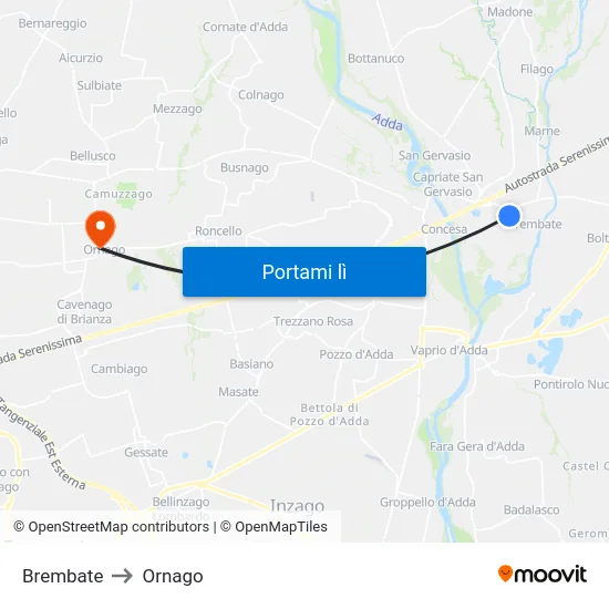 Brembate to Ornago map