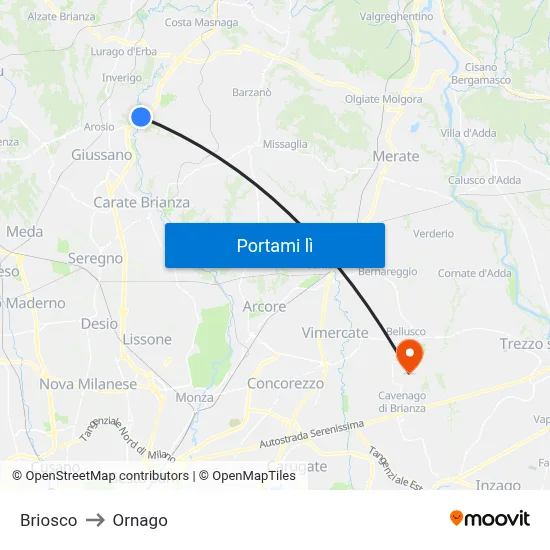 Briosco to Ornago map