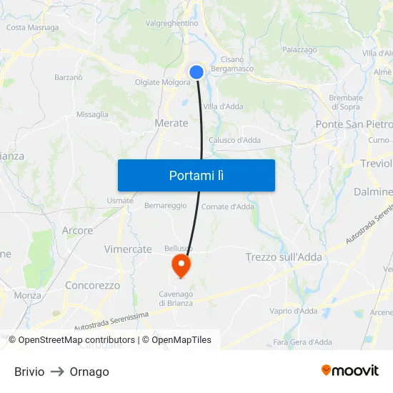 Brivio to Ornago map