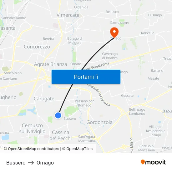 Bussero to Ornago map