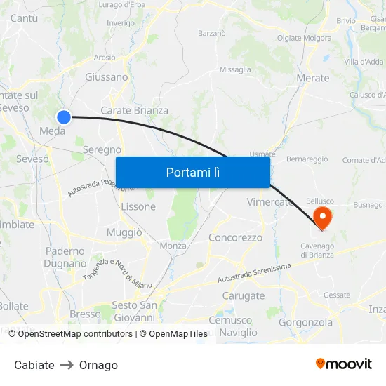 Cabiate to Ornago map