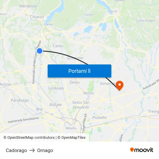 Cadorago to Ornago map