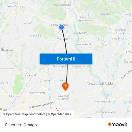 Calco to Ornago map