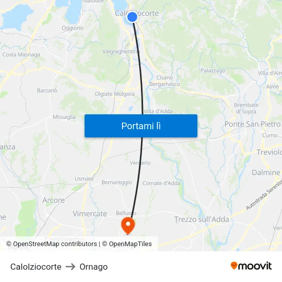 Calolziocorte to Ornago map