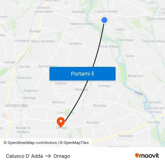 Calusco D' Adda to Ornago map