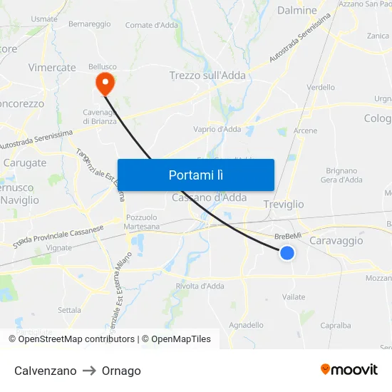 Calvenzano to Ornago map
