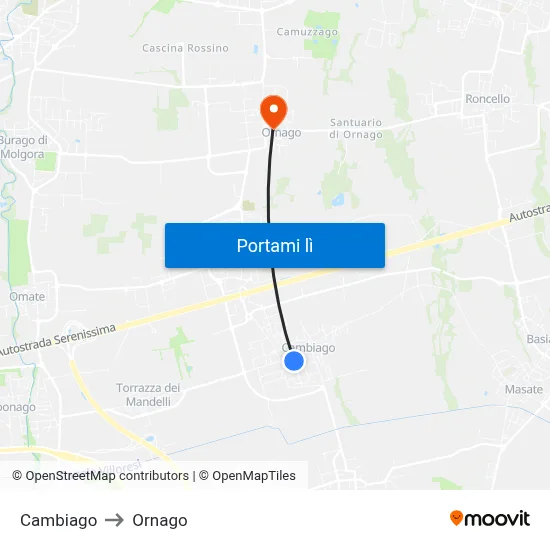 Cambiago to Ornago map
