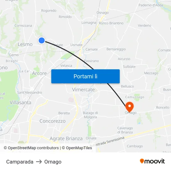 Camparada to Ornago map