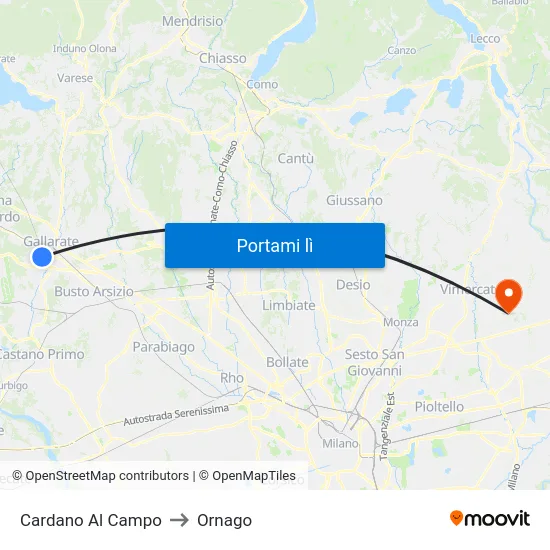 Cardano Al Campo to Ornago map