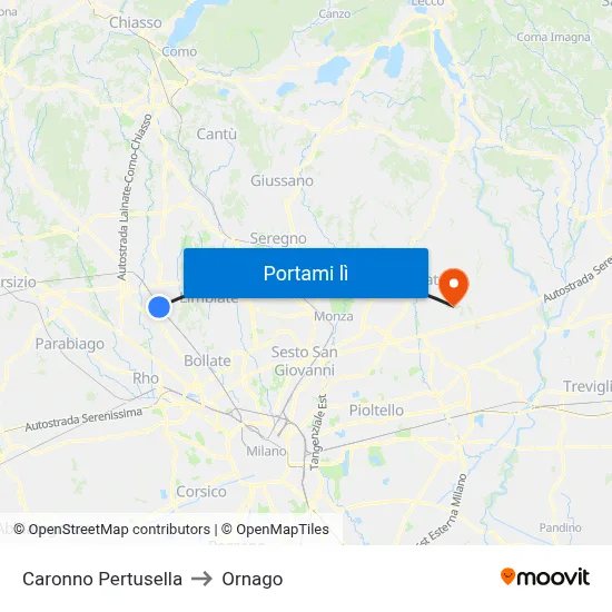 Caronno Pertusella to Ornago map