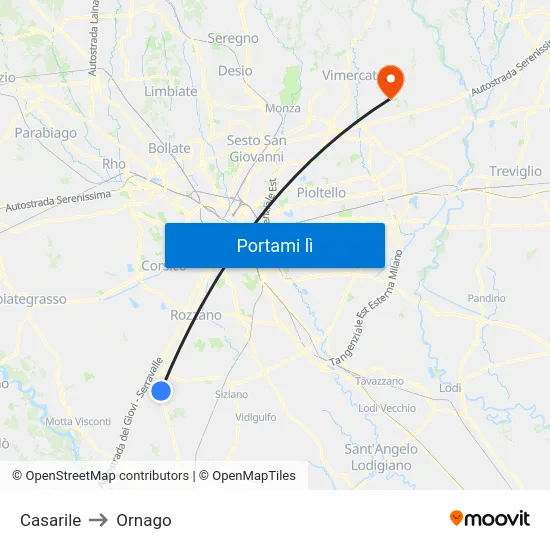 Casarile to Ornago map