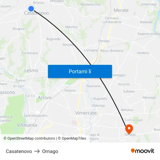 Casatenovo to Ornago map