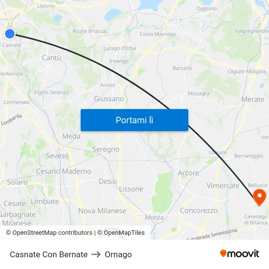 Casnate Con Bernate to Ornago map