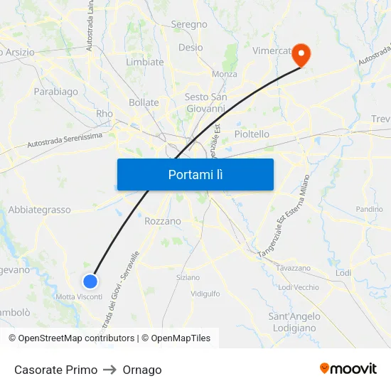 Casorate Primo to Ornago map