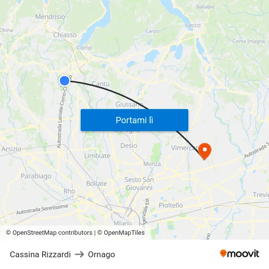 Cassina Rizzardi to Ornago map