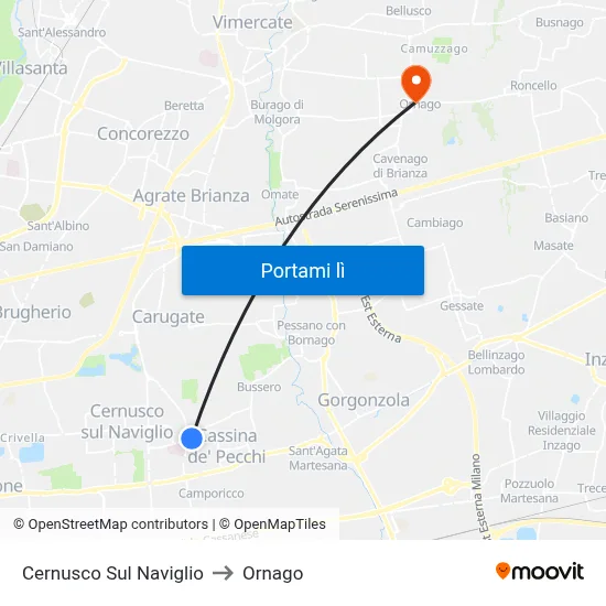 Cernusco Sul Naviglio to Ornago map