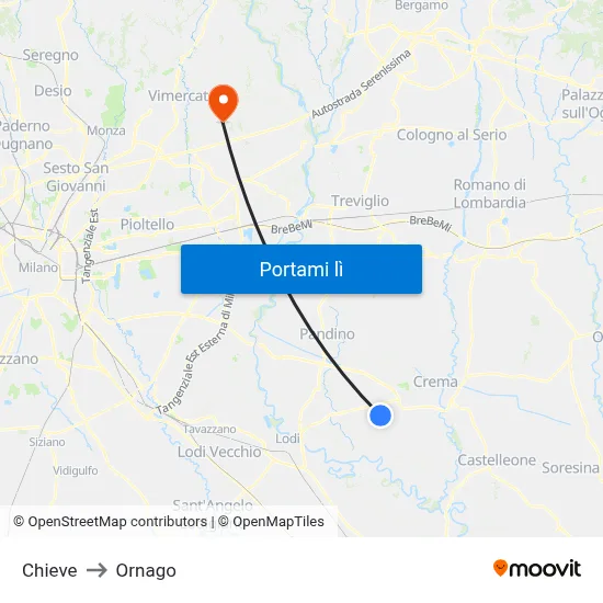 Chieve to Ornago map