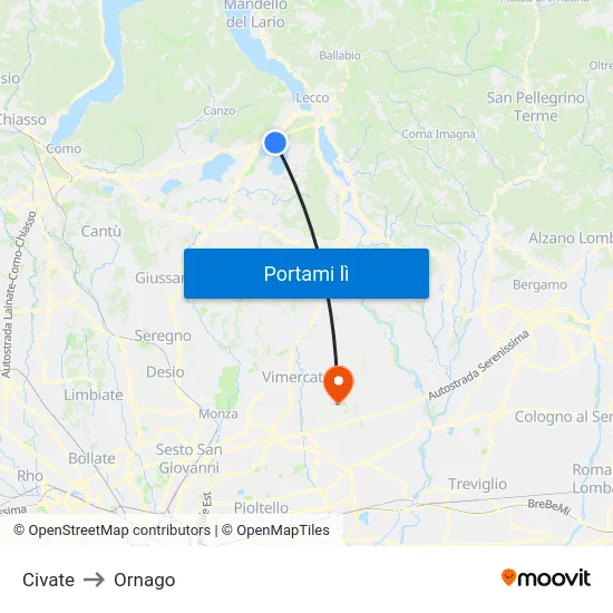Civate to Ornago map