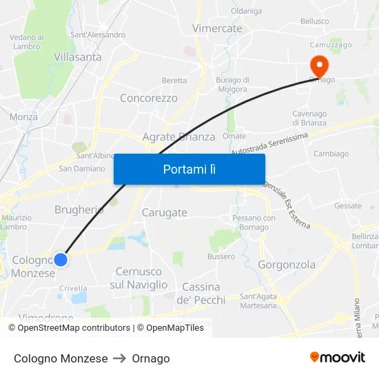 Cologno Monzese to Ornago map