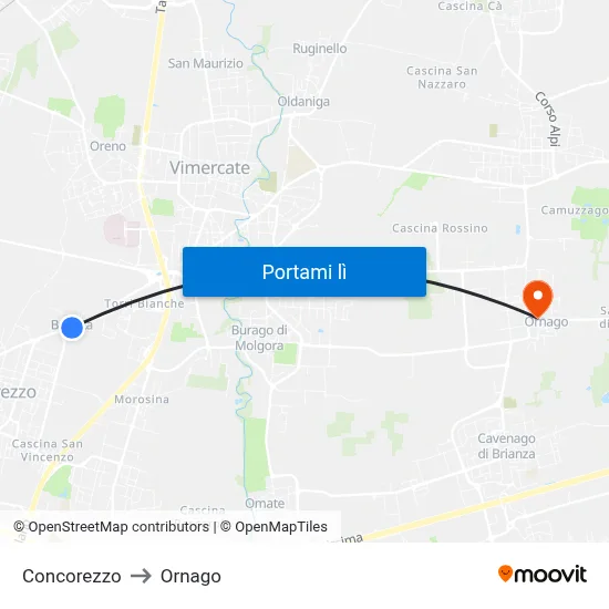Concorezzo to Ornago map