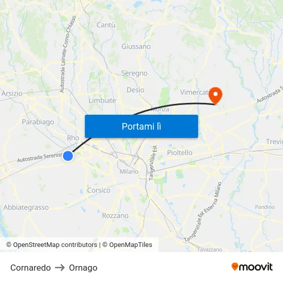 Cornaredo to Ornago map