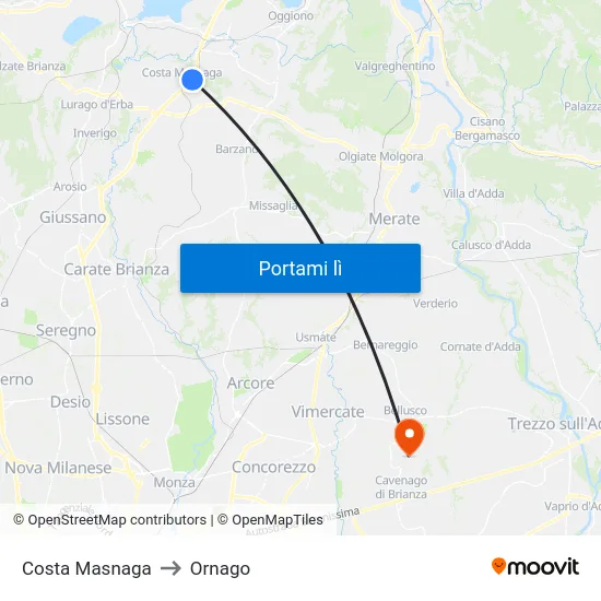 Costa Masnaga to Ornago map