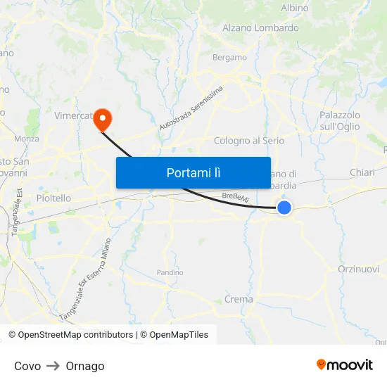 Covo to Ornago map