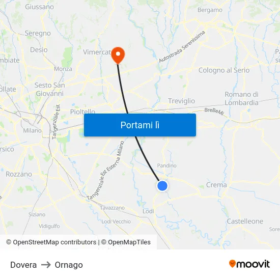 Dovera to Ornago map