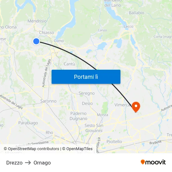 Drezzo to Ornago map