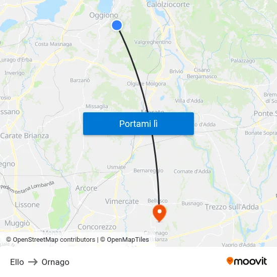 Ello to Ornago map
