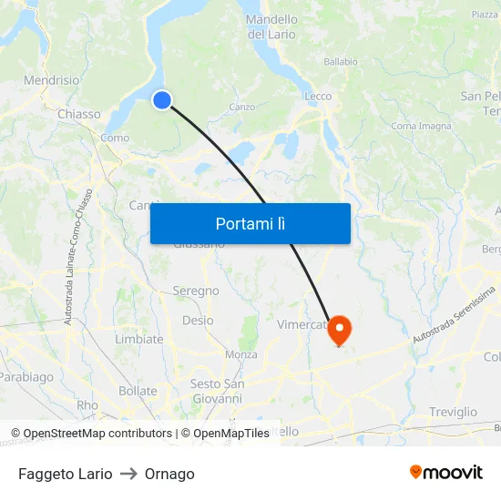 Faggeto Lario to Ornago map