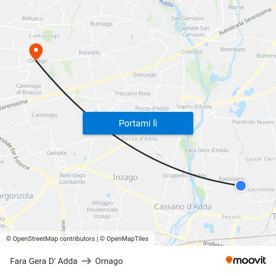 Fara Gera D' Adda to Ornago map