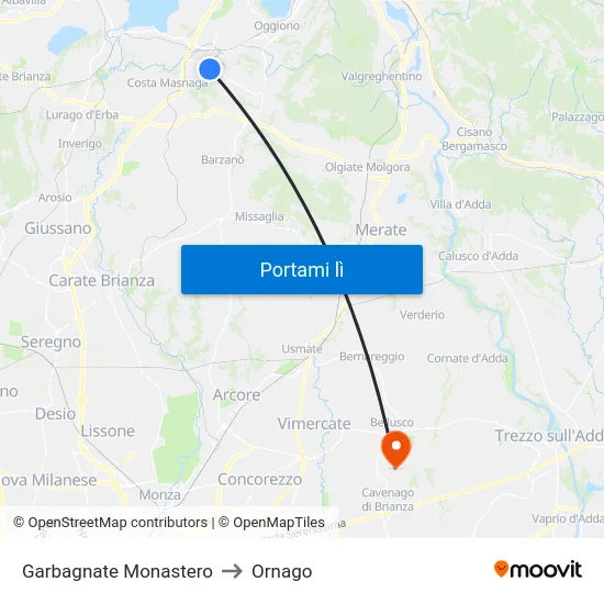 Garbagnate Monastero to Ornago map