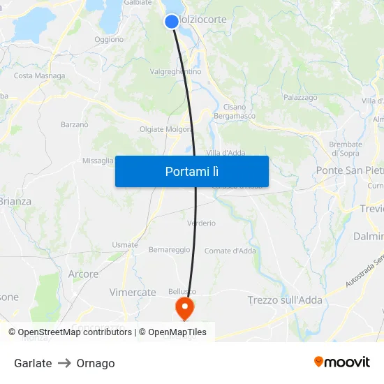 Garlate to Ornago map