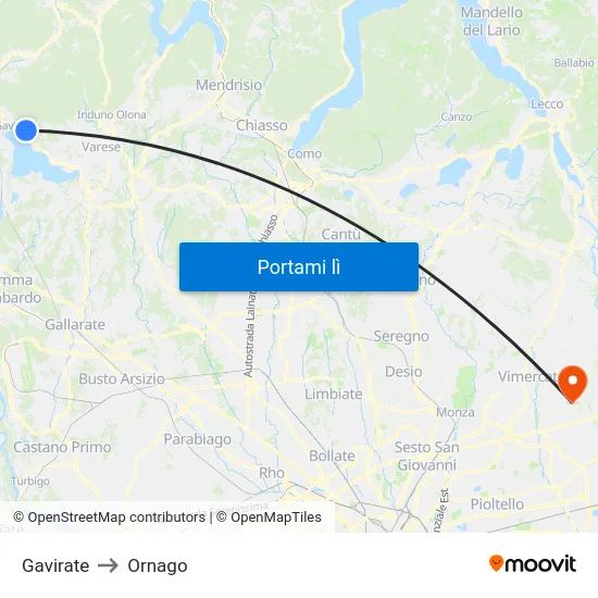 Gavirate to Ornago map