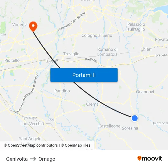 Genivolta to Ornago map