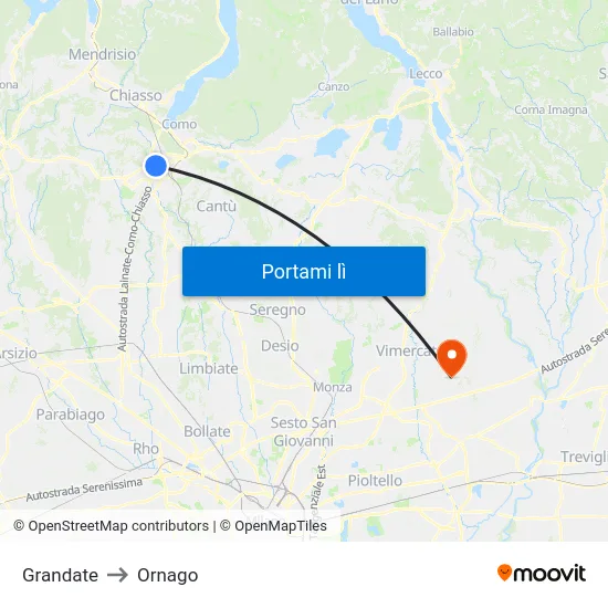 Grandate to Ornago map