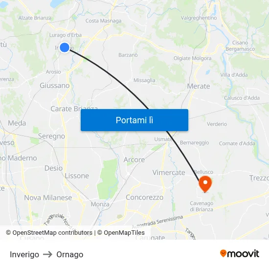 Inverigo to Ornago map