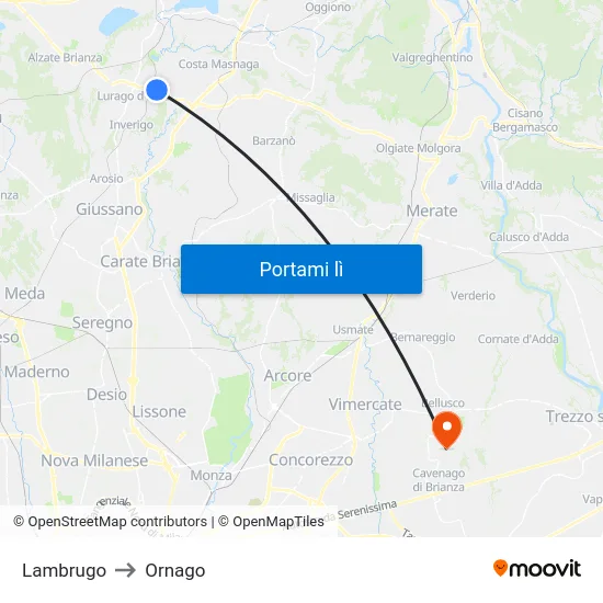 Lambrugo to Ornago map
