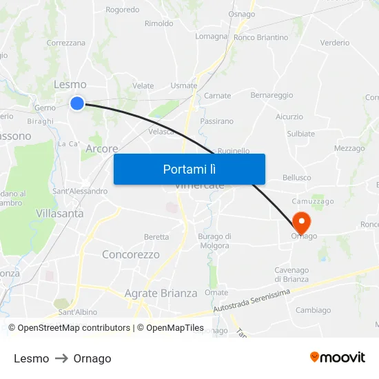 Lesmo to Ornago map