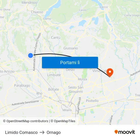 Limido Comasco to Ornago map