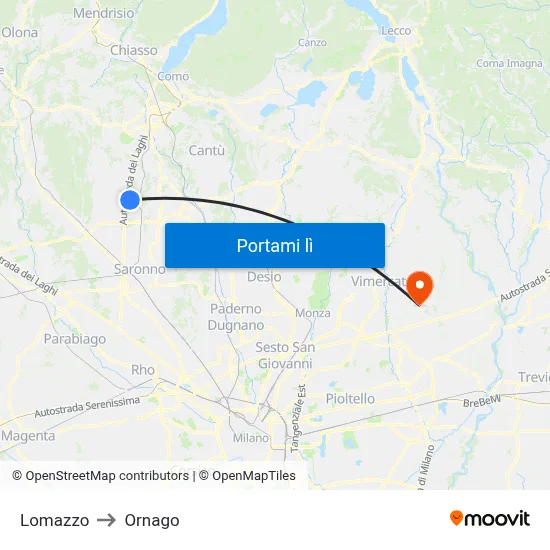 Lomazzo to Ornago map