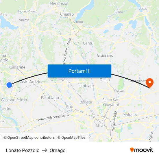 Lonate Pozzolo to Ornago map