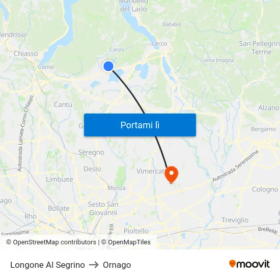 Longone Al Segrino to Ornago map