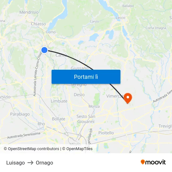 Luisago to Ornago map
