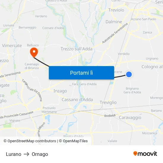 Lurano to Ornago map