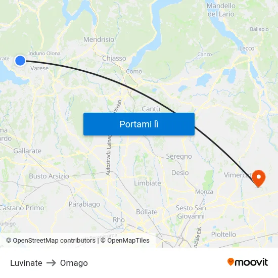Luvinate to Ornago map